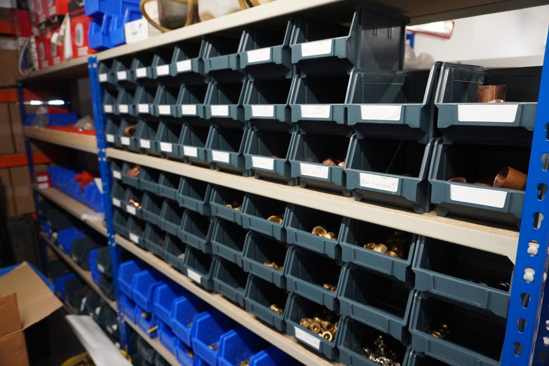 Close up of inventory in a stockroom