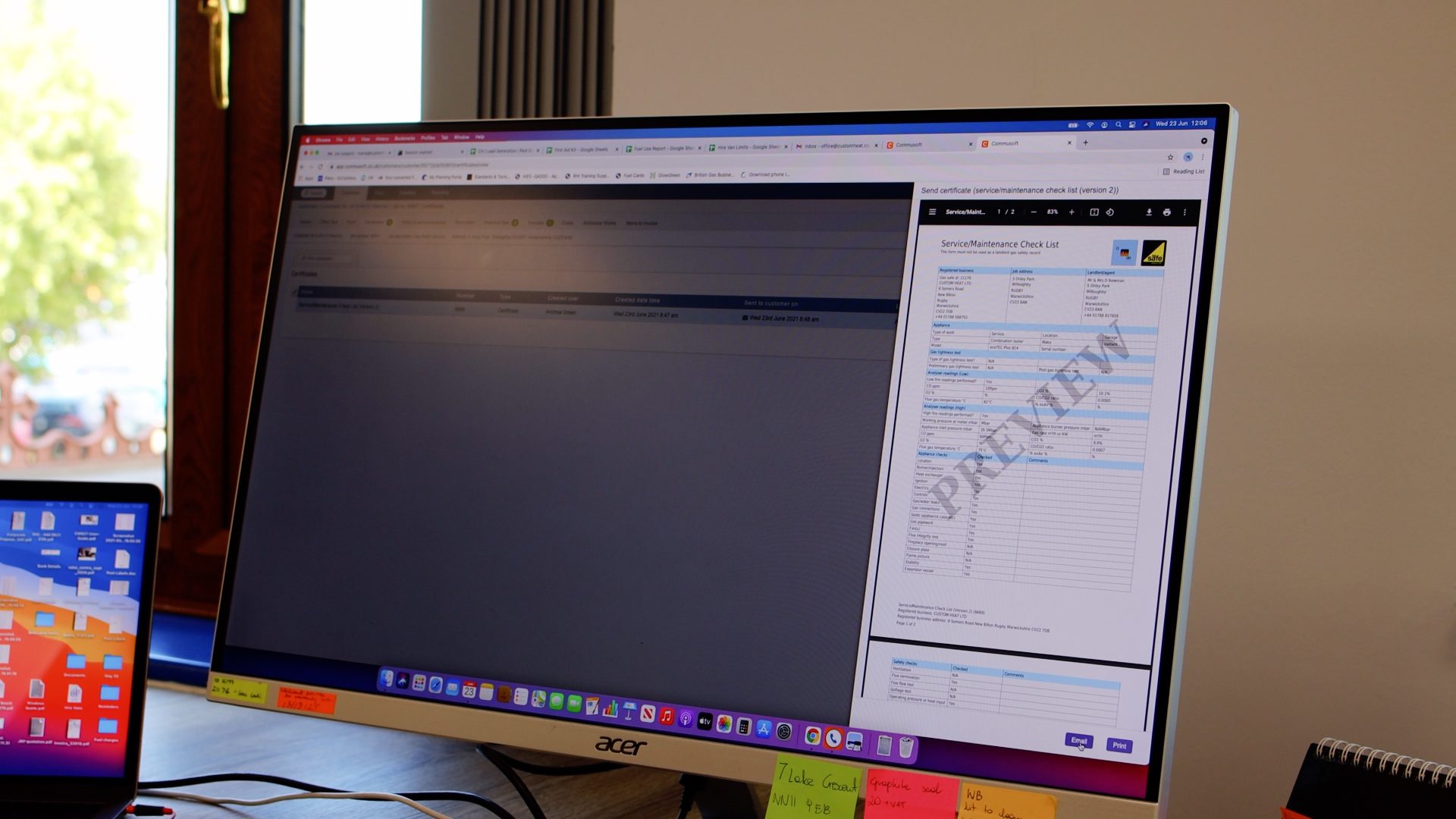 Service maintenance checklist on desktop