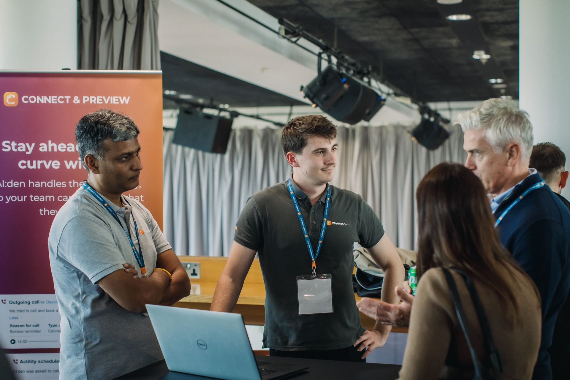 Commusoft team talking with clients during Connect & Preview September 2025