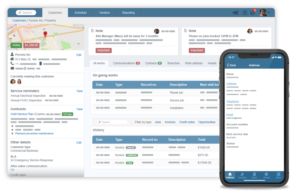 Customer database and mobile app view