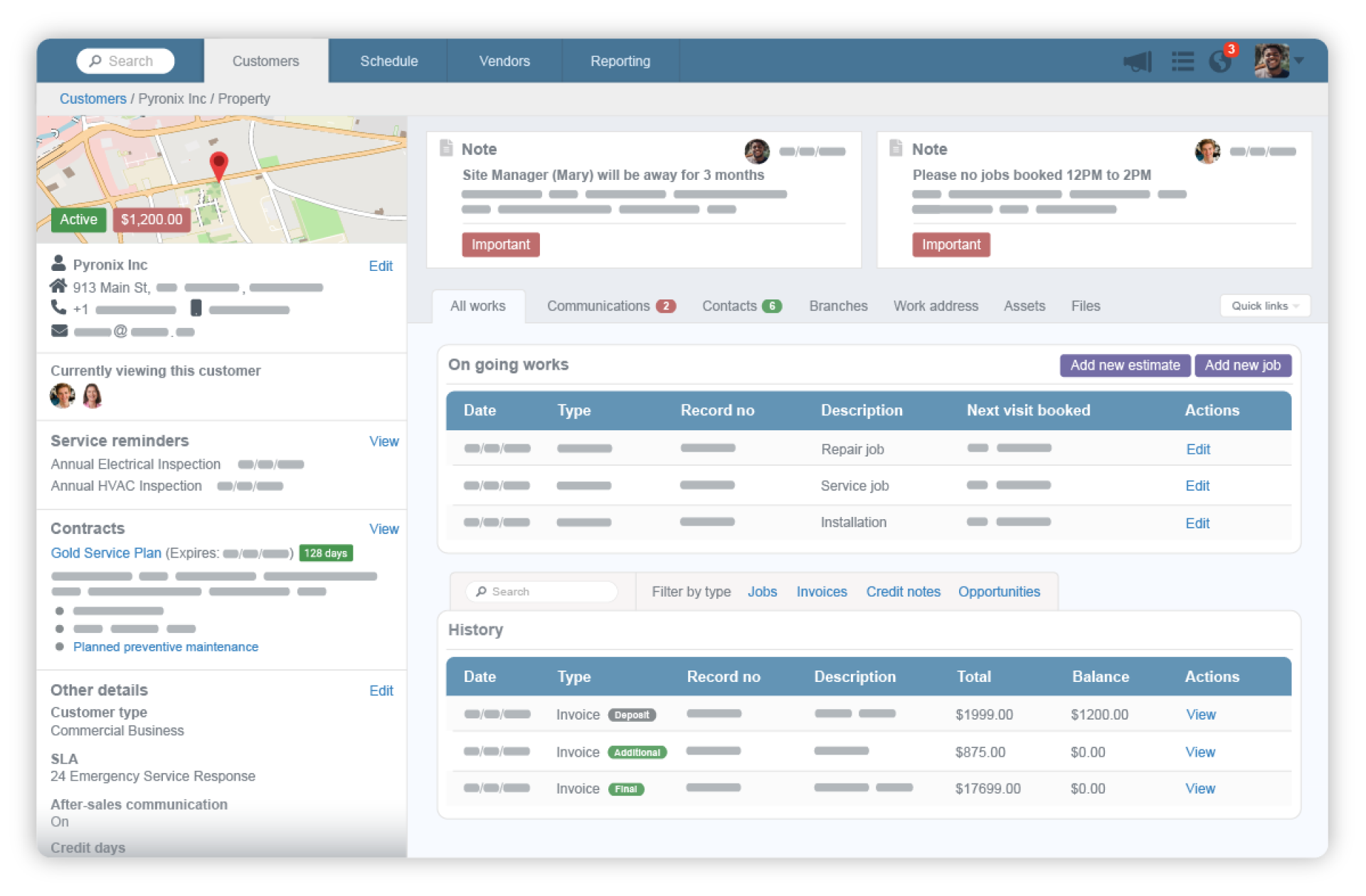 Service contracts and PPM dashboard