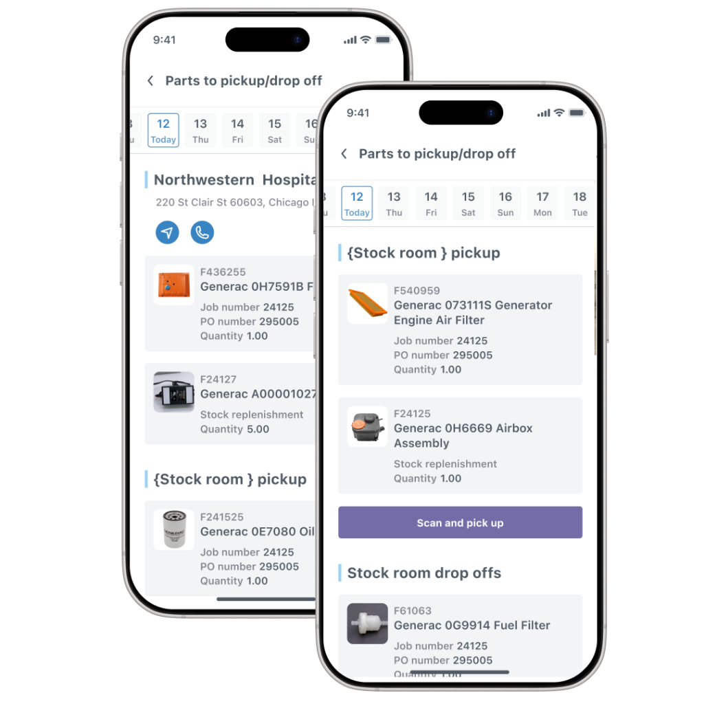Parts to pick up/drop off in mobile view
