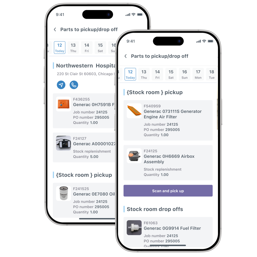 Parts to pick up/drop off in mobile view