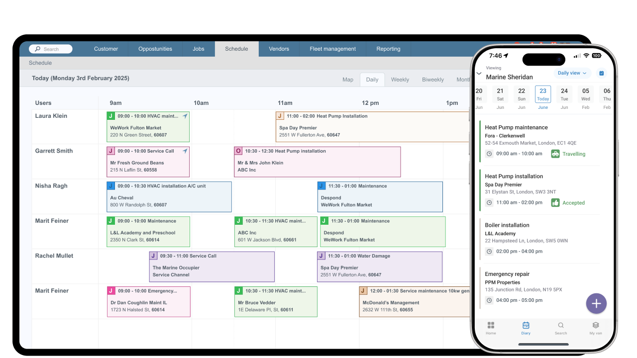 Job schedule view on desktop and mobile