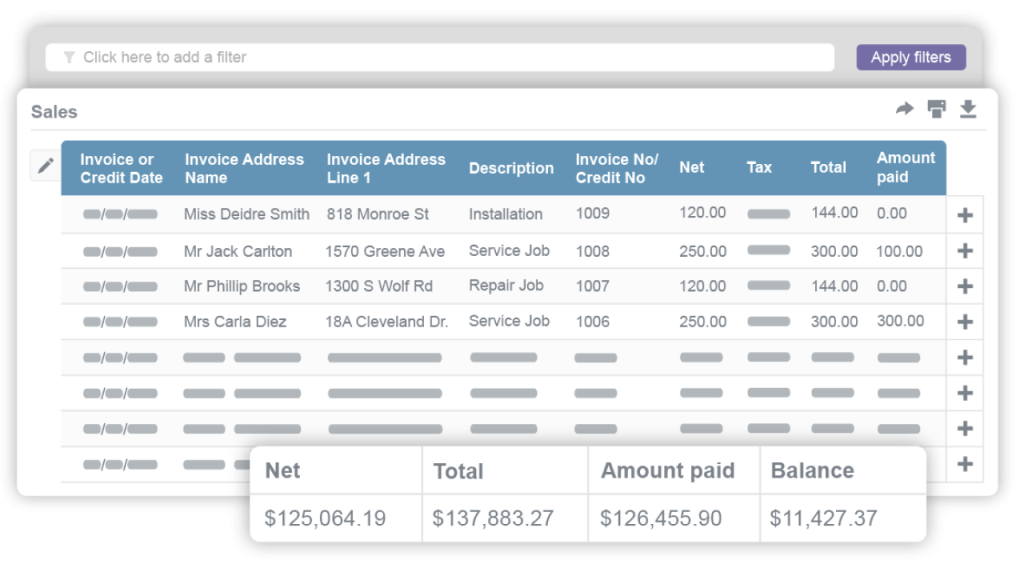 Invoice list in the job costing feature