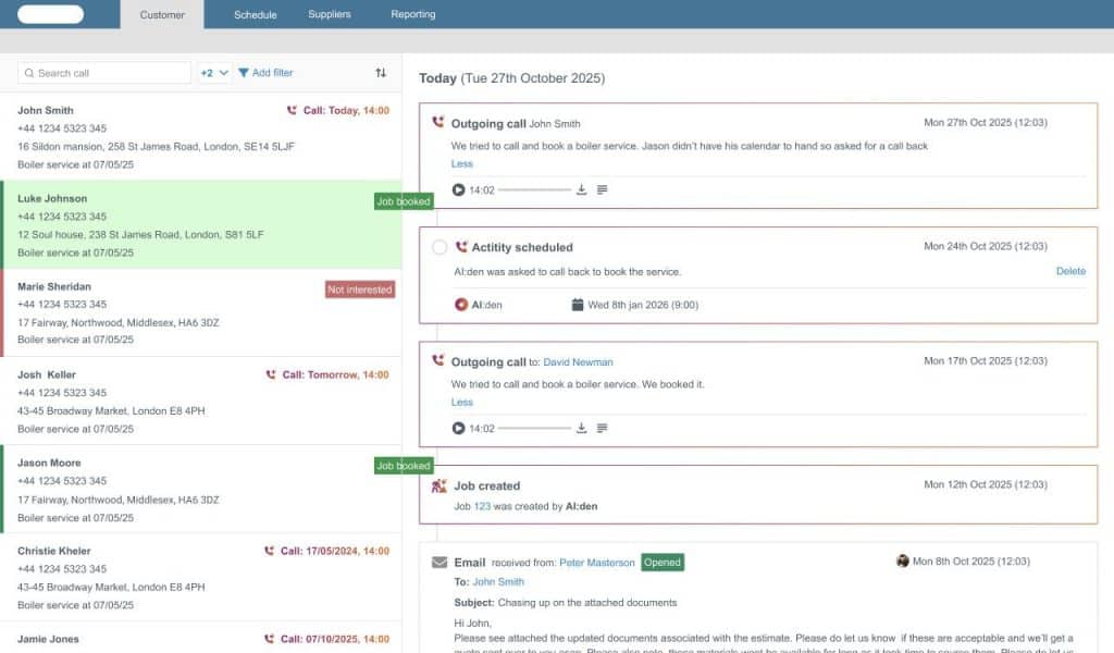 AI:den being used to book a boiler service job