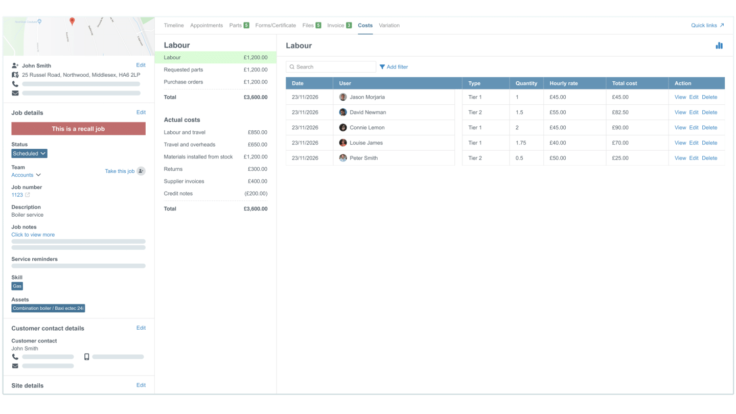Job cost tracking
